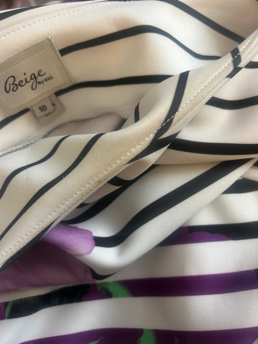Beige by eci Black White Dress Striped Floral Midi Spring Maximalist Office - Picture 13 of 13